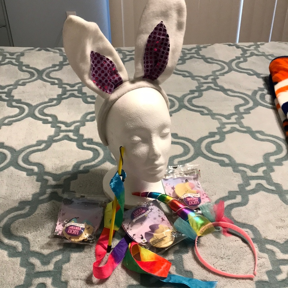 Headband unicorn & Bunny Ear Purple Sequin Inner. Lucky fortune bracelet.